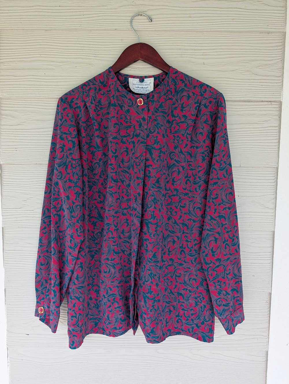 Pendleton Country Sophisticates Pink Blue Filigree Blouse w/ Collar Career 16W